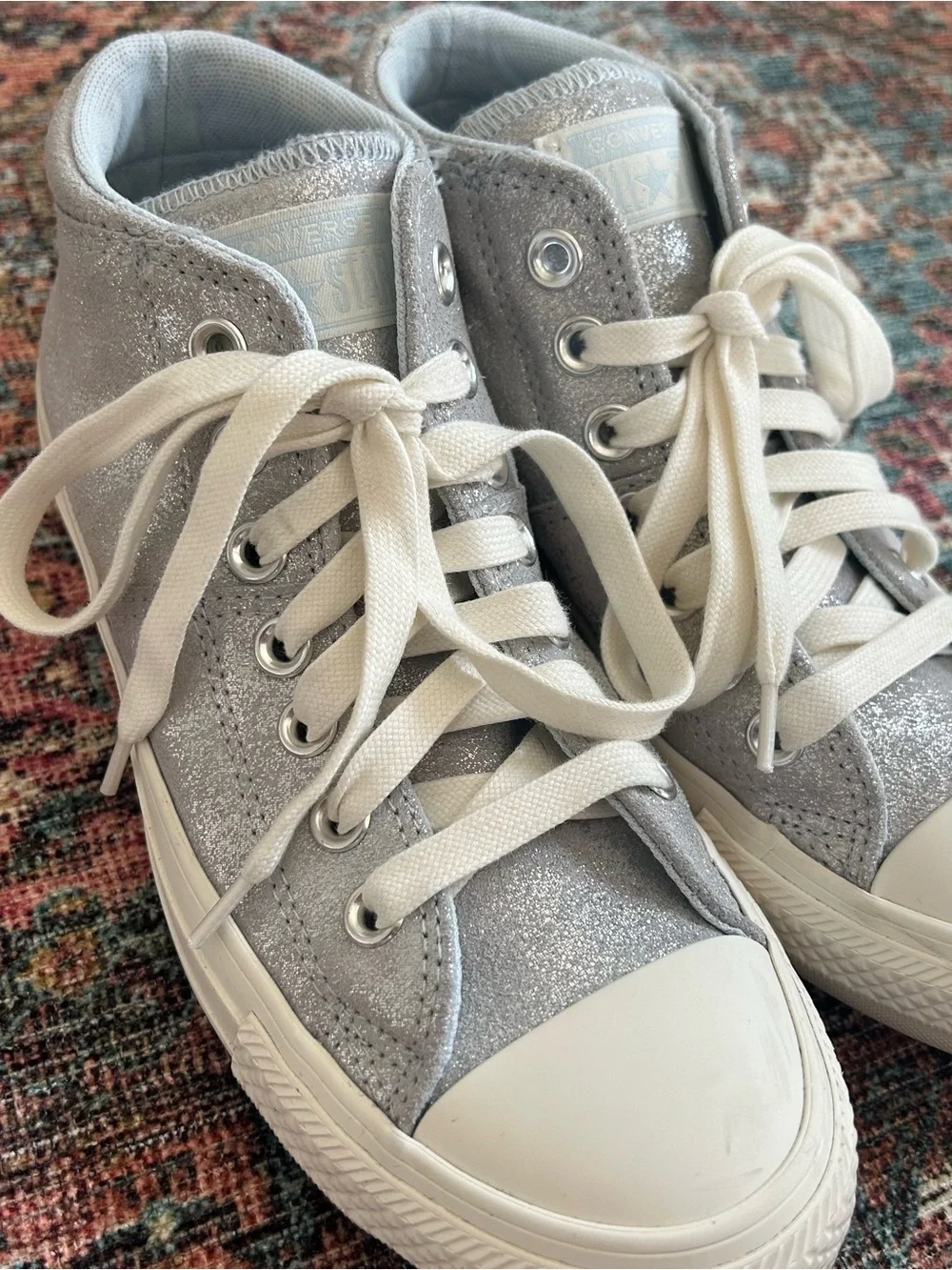 Women’s Converse Madison Mid Sneakers in Winter Slay Silver Glitter Size 7 - Picture 6 of 8